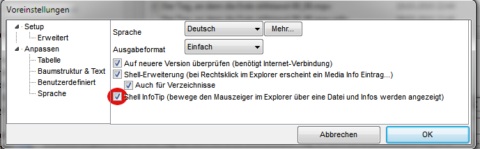 MediaInfo: Aktivierung des Tooltips Tooltip @ MediaInfo
