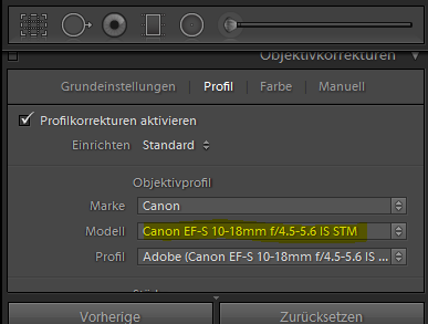 Screenshot: Objektivkorrektur in Lightroom 5 eingefügt