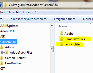 Screenshot: Ordner CameraRaw